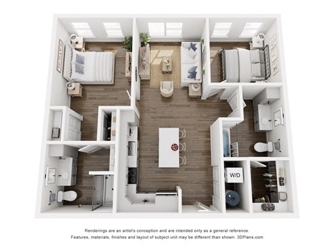 Floor plan for 2 beds, 2 baths, 1029 sqft